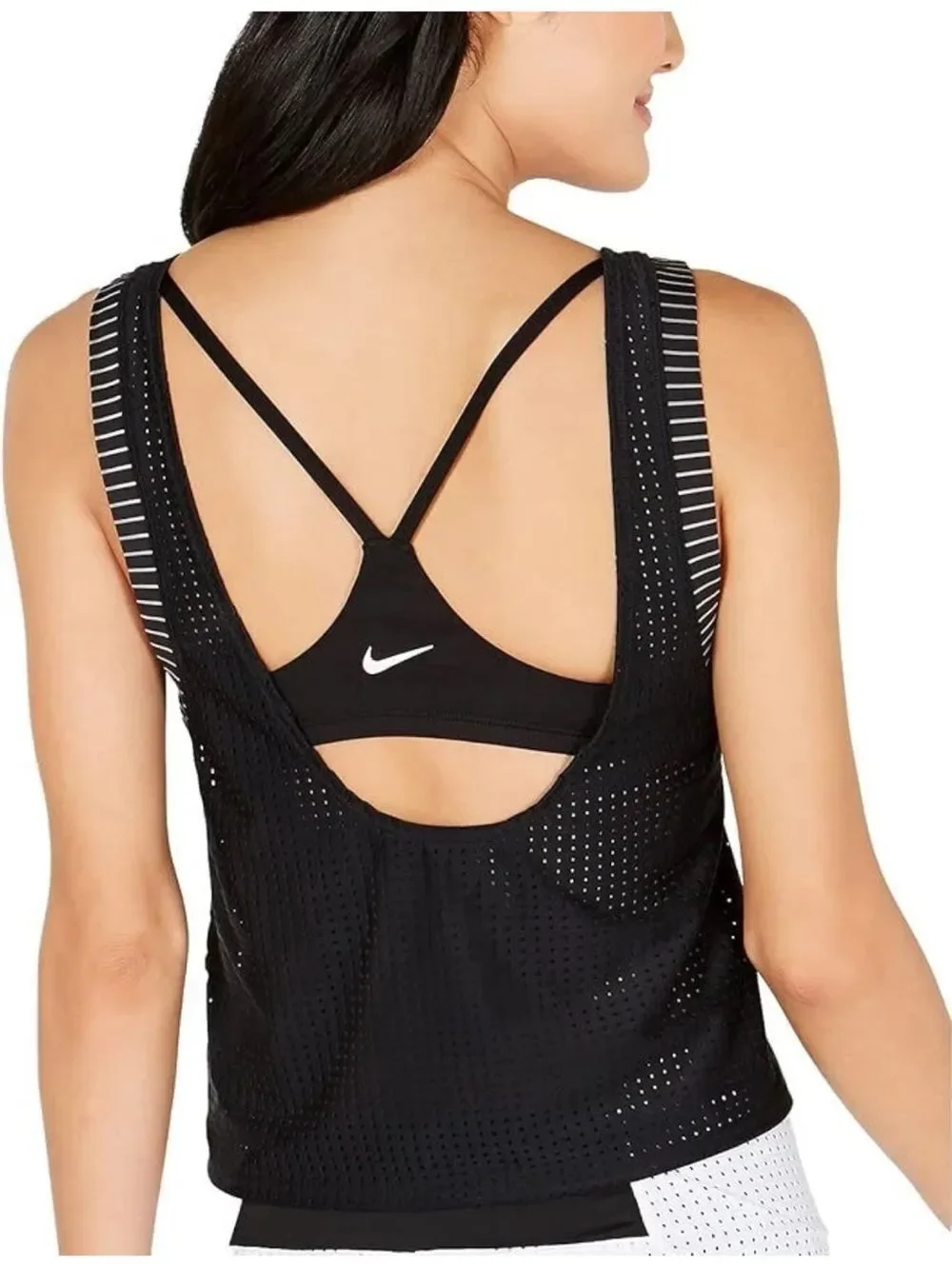 Nike Sporty Dri-Fit Cropped Tank Classis Athletic Breathable Mesh Stretch $86
